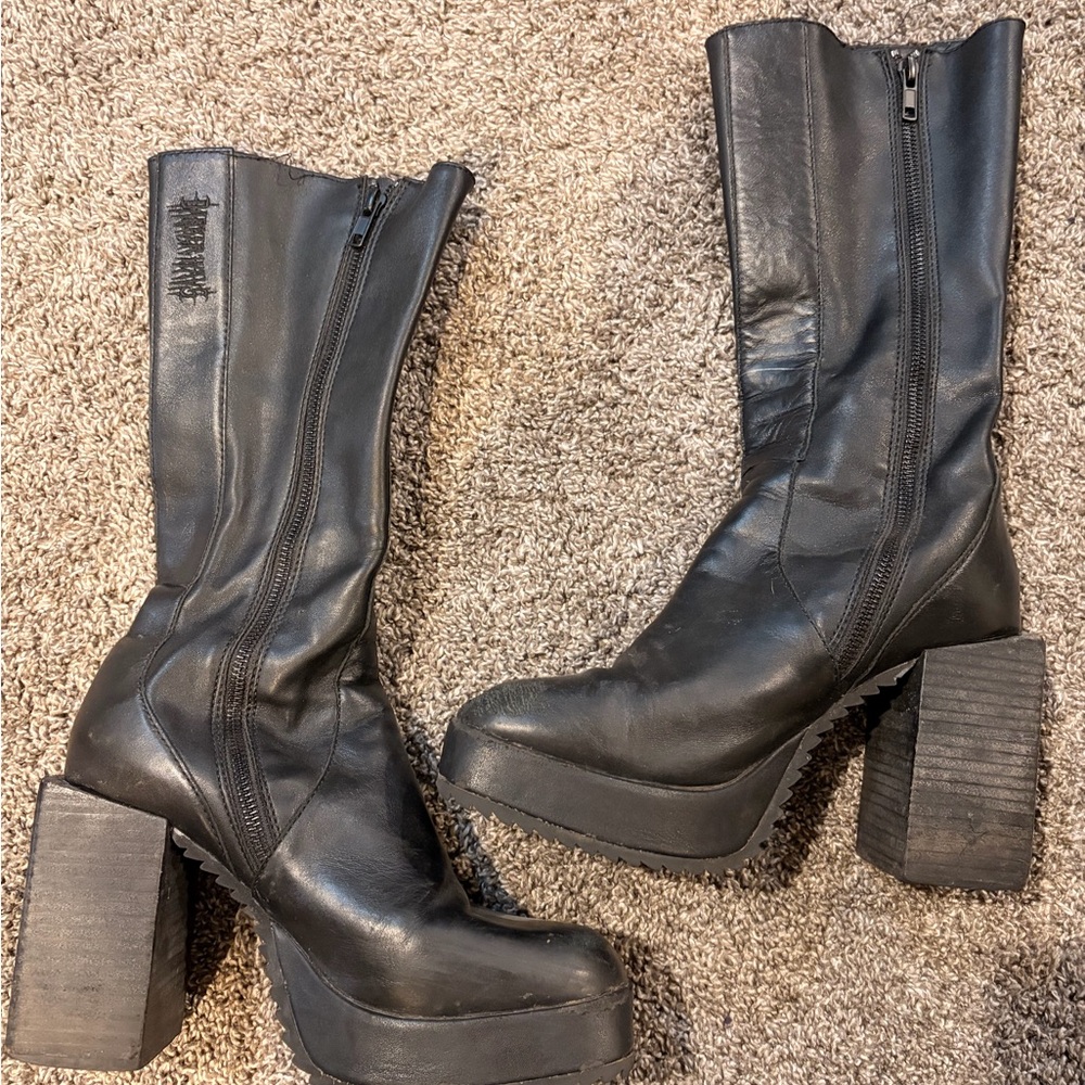 Black Platform Leather Boots